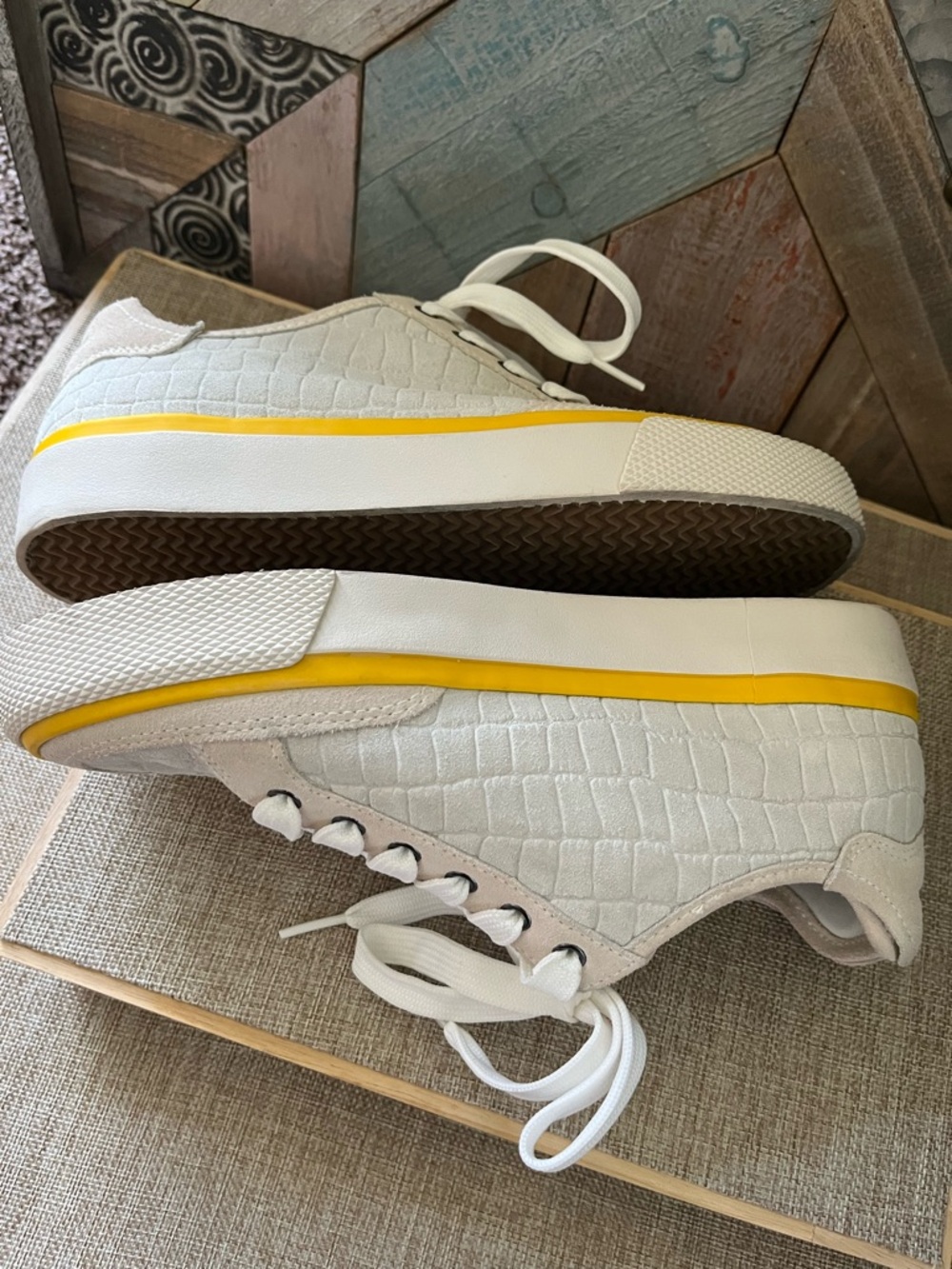 rag & bone Cream White Sneakers with Yellow Accent - Picture 4 of 9